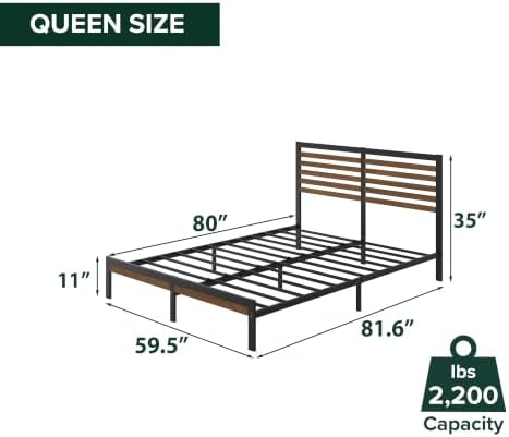 Zinus Kai Bamboo and Metal Platform Bed Frame, Sturdy Steel Frame, Queen