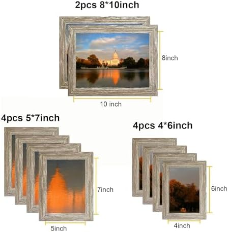 xnlkros Picture Frame Set 10 pack, Farmhouse Photo Frames, Gallery Wall Frame Collage, 8x10 5x7 4x6 Frames in 3 Different Finishes Picture Frames For Wall or Desk,Gray