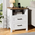 Decofy Farmhouse Nightstand with Charging Station, 2 Drawers