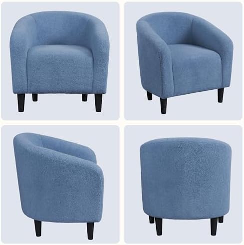 Yaheetech Small 25.5in Wide Sherpa Barrel Accent Chair for Bedroom, Blue