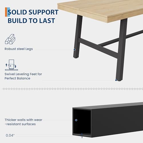 GarveeHome Industrial Dining Table for 8-10 People, 86.61" Long Kitchen Table with Sturdy Metal Frame, Rectangular Counter for Dinner, Kitchen, Dining Room (Natural, 87" Non-extendable)