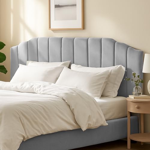 Upholstered Headboard for Full/Queen Beds - Arched Headboard & Bed Frame Mount, Adjustable Height, Velvet Tufted Modern Vertical Channel Design (Gray, King (U.S. Standard))
