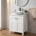 24 Inch White Bathroom Vanity with Marble Texture Top, Traditional Standing Pedestal Cabinet with White Boat Ceramic Sink