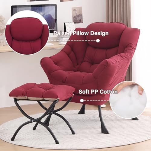 Tiita Lazy Chair with Ottoman, Comfy Reading Accent Chair, Burgundy