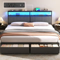 King Bed Frame with Storage Drawers and Charging Station, Grey
