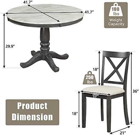 Harper & Bright Designs 5-Piece [Round] [Dining] [Table] and Chair Set, with Cushion Chairs for Family [Dining] Area, Wood