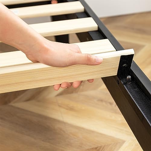 Mellow Naturalista Grand 12 Inch Solid Wood Platform Bed with Wooden Slats, Easy Assembly, Twin, Black