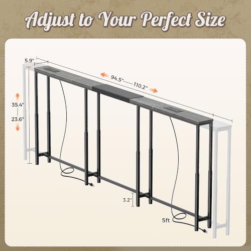 Huuger Narrow Console Table with Power Outlets & USB-C, Grey
