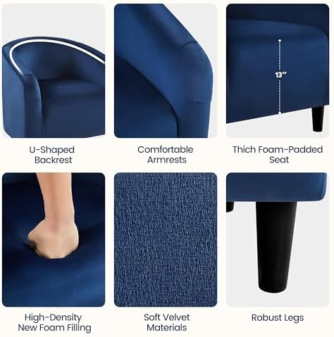 Yaheetech Compact Velvet Accent Chairs Set of 2 for Small Spaces, Navy Blue