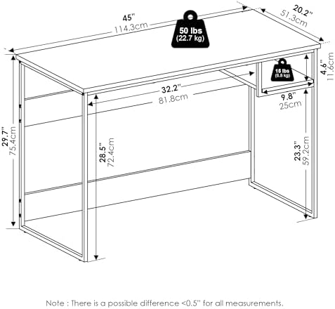 Furinno Moretti 45-Inch Wide Metal Frame Desk, Solid White