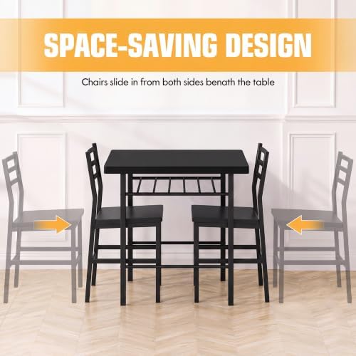 JUMMICO 3-Piece Wooden Rectangular Table & Chair Set for 2, Black