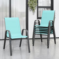 Light Blue Patio Chairs Set of 6, Stackable Outdoor Dining Chairs for All Weather Textilene Fabric & Metal Frame, Outdoor Chairs Set for Backyard Deck Garden