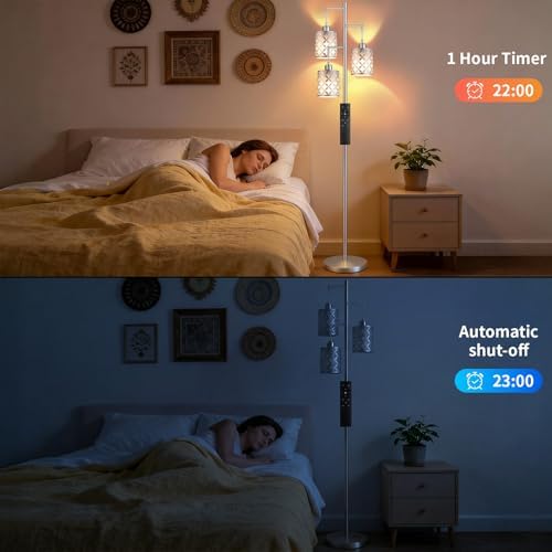 72" Dimmable Floor Lamp with Remote & Timer, Modern Minimalist Standing Lamp for Living Room Bedroom, 3 Individually Controlled Heads, 2 Height Options, 3x 1100LM LED Bulbs Included -Silver