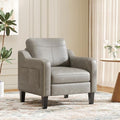 MALOL PU Leather Accent Chair, Mid-Century Modern Living Room Armchair Sofa with Removable Cushions, Solid Wood Frame & Stitched Armrest Design, Bedroom Chair with Plastic Legs, Grey