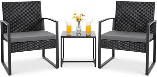 Flamaker 3 Pieces Patio Furniture Set Outdoor Wicker Bistro Chair (Grey)