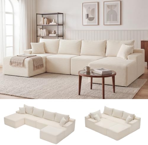 Mangodan Cloud Sectional Couch, Boneless Couches for Living Room, Beige