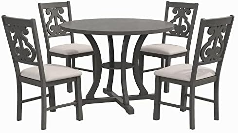 Harper & Bright Designs 5-Piece Round Dining Table and Chair Set, Round Dining Table with Shelf, Wood Dining Table Set for Family Dining Area