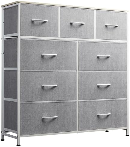 WLIVE Tall Dresser for Bedroom, 9 Drawer Chest of Drawers, Light Grey