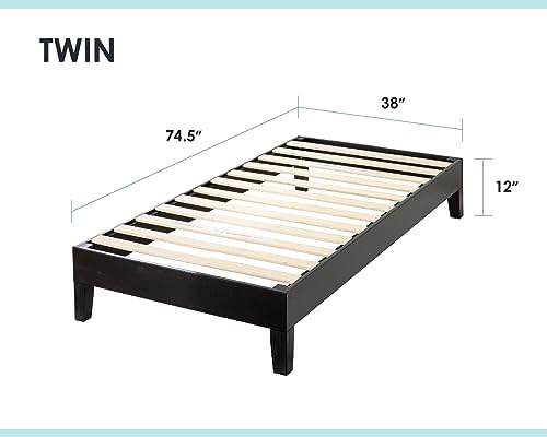 Mellow Naturalista Grand 12 Inch Solid Wood Platform Bed with Wooden Slats, Easy Assembly, Twin, Black