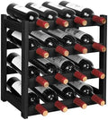 VASMIA Wine Rack, 4-Tier Bamboo Wine Racks Countertop,Sturdy and Durable Wine Storage Cabinet Shelf,16 Bottles Wine Holder for Kitchen Pantry, Black