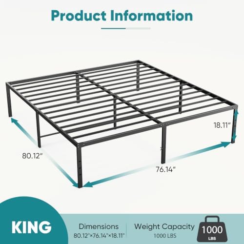 OLIXIS 18 Inch King Size Bed Frame All Metal Platform