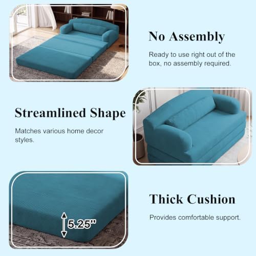 57” Convertible Sleeper Sofa Bed, Boneless Couch, Azure