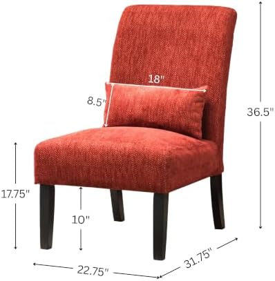 Roundhill Furniture Red Pisano Chenille Fabric Armless Contemporary Accent Chair with Matching Kidney Pillow