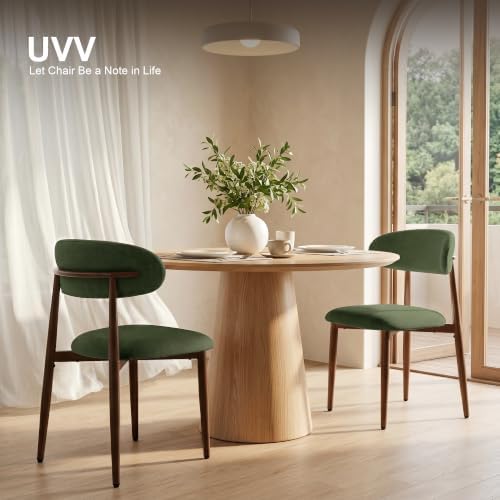 UVV Dining Chairs Set of 2, Metal Kitchen Chairs with Modern Fabric Upholstered for Dining Room, Green