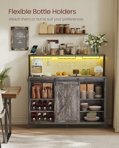 VASAGLE Coffee Bar, Buffet Cabinet with LED Light and Power Outlet
