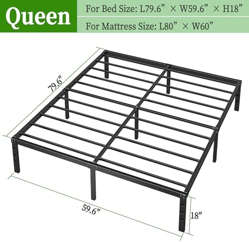 Metal Platform Bed Frame Queen Size, 18 Inch Height with Heavy Duty Steel Support, No Box Spring Needed, Easy Assembly and Underbed Storage,Black