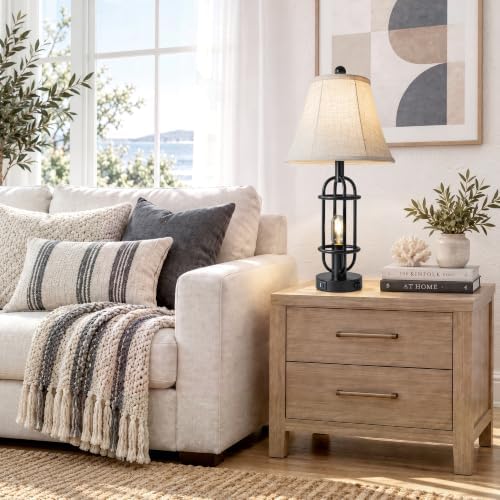Reaketon 24.3" Farmhouse Table Lamps for Living Room Set of 2, Black