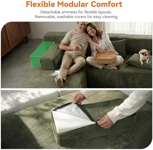 MONVANE 106" L-Shaped Modular Sectional Sofa, Green