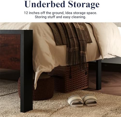 Allewie Full Size Bed Frame, Heavy Duty 12 Metal Slats Support, Mahogany