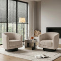 Swivel Accent Chairs Set of 2, 360° Bucket Chair, Modern Upholstered Barrel Armchair, Comfy Corduroy Single Sofa for Living Room Bedroom, Camel