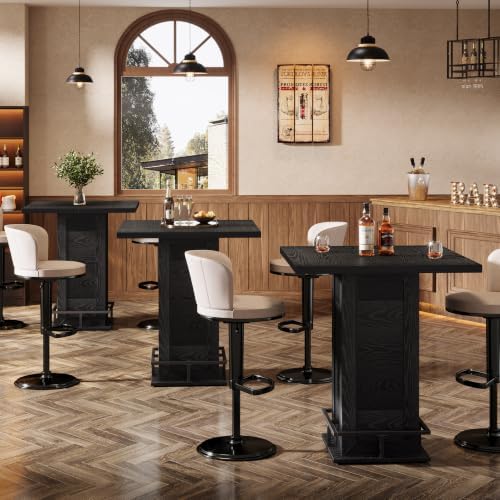 Tribesigns 39.4" H Square Bar Table, Industrial High Top Bistro Pub Cocktail Table with Metal Footrest for Kitchen Nook, Home Bar, Small Bars, Black(Table Only)