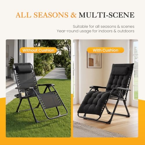 NEWBULIG Zero Gravity Chair, Folding Patio Recliner with Cup Holder Trays