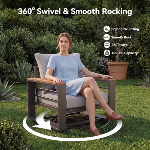 Aoxun Aluminum Patio Furniture Set with Swivel Chairs & Firepit Table
