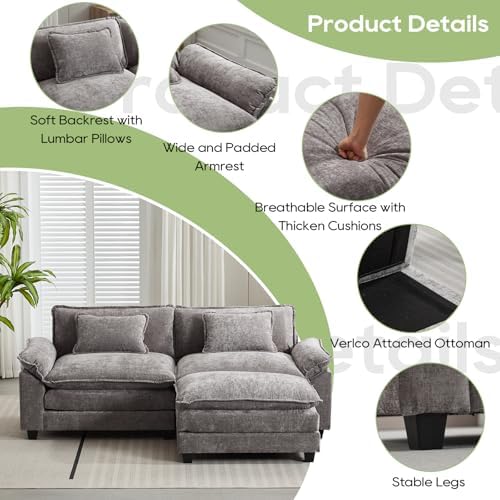 Oprisen 86" Modular Sectional Sofa, Comfy Deep Cloud Couch with Ottoman