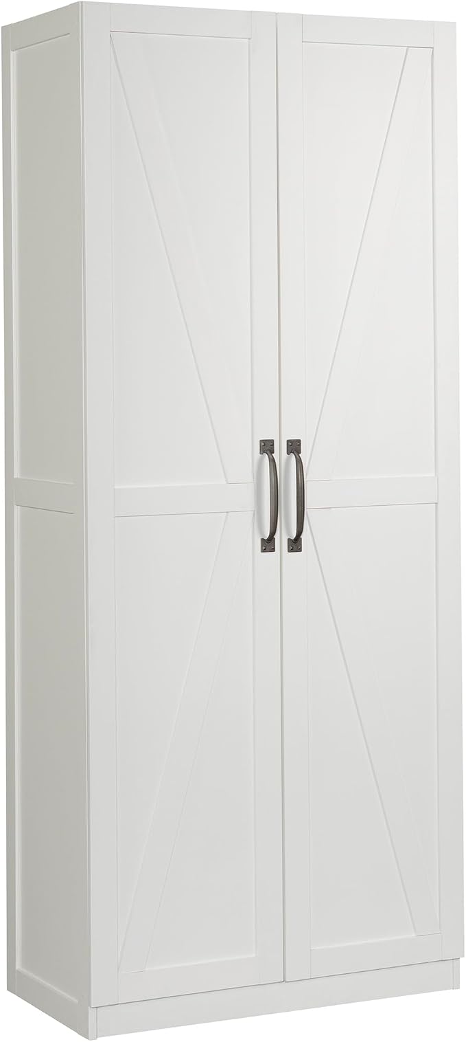 Sauder HomePlus Farmhouse Multipurpose Storage Cabinet Tall Pantry with Adjustable Shelves, in White Finish