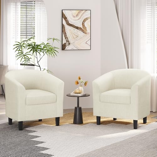 Topeakmart Corduroy Fabric Accent Chair Set of 2, 300 lb Cap, Beige