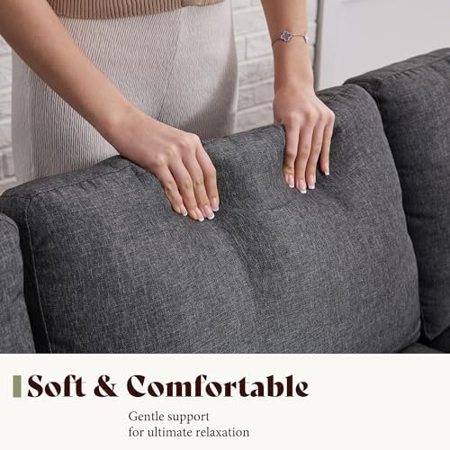 AMERLIFE 3 Seater Sofa, Deep Seat Couch with Metal Support, Linen Gray