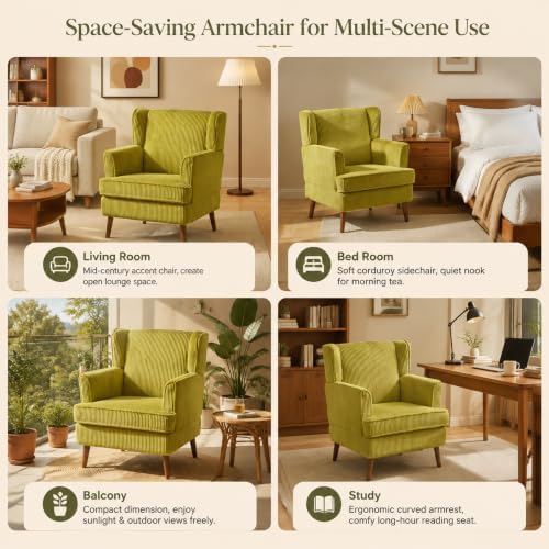 VINGLI 26" Wingback Accent Chair, Corduroy Armchair for Bedroom Living Room