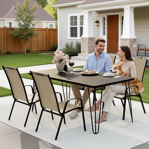 JEAREY Patio Dining Chairs Set of 4, Stackable Outdoor Chairs, Beige