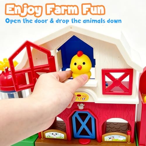 Farm Animal Barn Toys for Toddlers 1-3, Red Barn Play Farm Set with Animals Sounds Toy, Musical Interactive Preschool Montessori Learning Farm Toys for Kids, Christmas Birthday Gift for Boy Girl