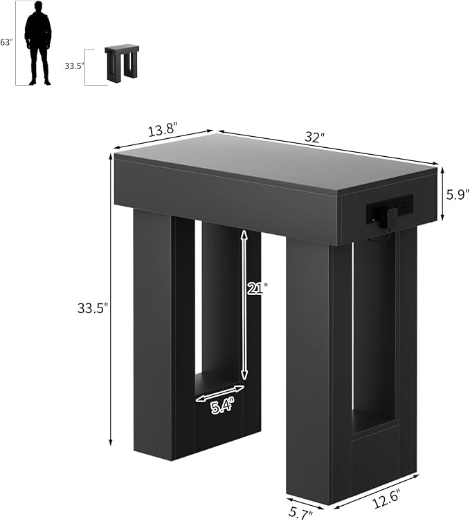 Unikito 32" Entry Table with Sensor Light and Power Outlets, Black