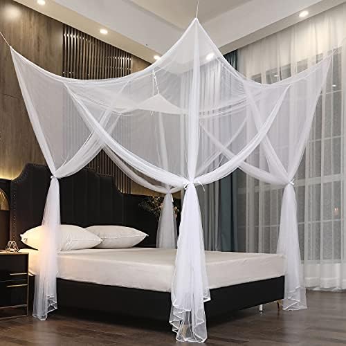 Mengersi Bed Canopy,Canopy Bed Curtains Elegant Mosquito Net for Bed,Mosquito Netting for King Queen Full Camping Patio Indoor Outdoor Bug Net,White