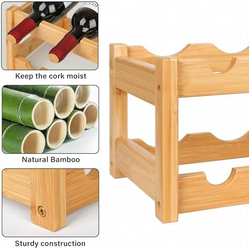 VASMIA Wine Rack, 2-Tier Bamboo Wine Racks Countertop Cabinet Wine Holder Wine Storage Shelf for Pantry Kitchen Bar, Natural