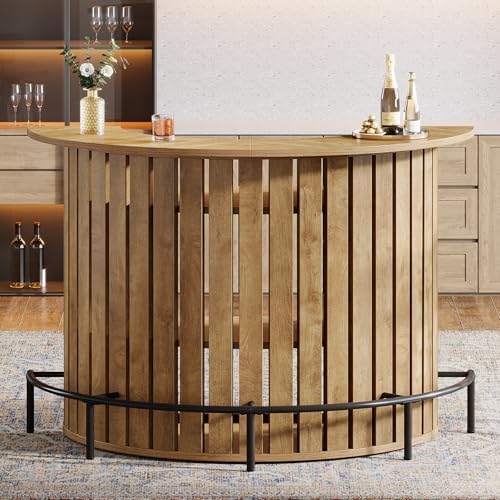 Tribesigns 4-Tier Bar Table, 47.24" Mini Home Bar Table with Footrest, Arc-Shaped Modern Bar Cabinet for Home, Living Room, Light Brown