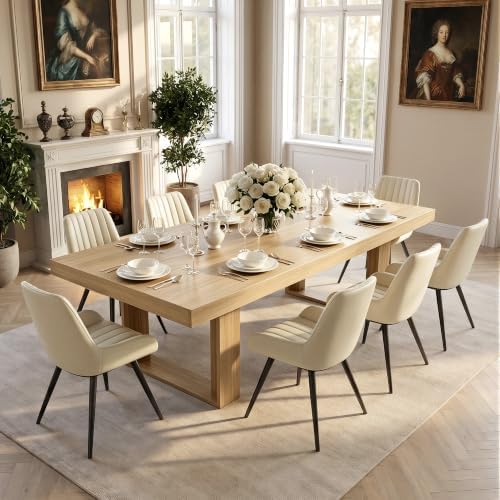 Miereirl 11-Piece Modern Farmhouse Dining Table Set, 86.6" x 47.2" Sturdy Stable Dining Table with 10 Chairs, Rectangular Kitchen Table Set for 10,(Natura Table+10 Beige Chairs)