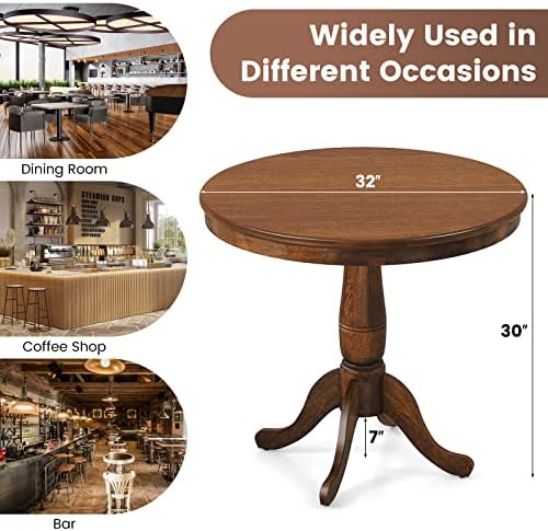 Giantex Round Dining Table for 2-4 People, 32" D X 30" H Wooden Kitchen Table with Spacious Table Top, Pedestal Base, Leisure End Tables for Bar, Kitchen, Dining Room, Restaurant, Walnut